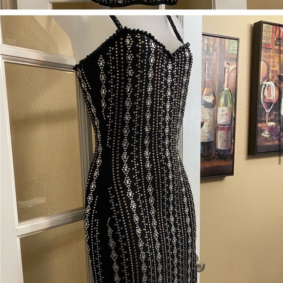 Banjul Black Mini Shiny Jewel accent Prom Dress - Picture 2 of 5